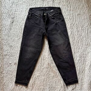 Old Navy High Rise Slouchy Taper Jeans Womens 6 Black Button Fly Distressed